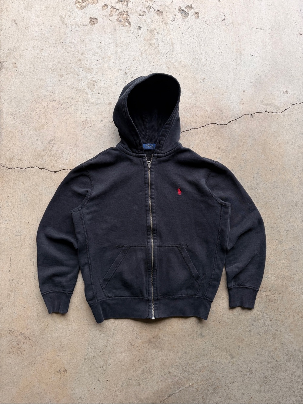 Polo Ralph Lauren Black Zipup hoodie Sweatshirt with Red Polo Tag